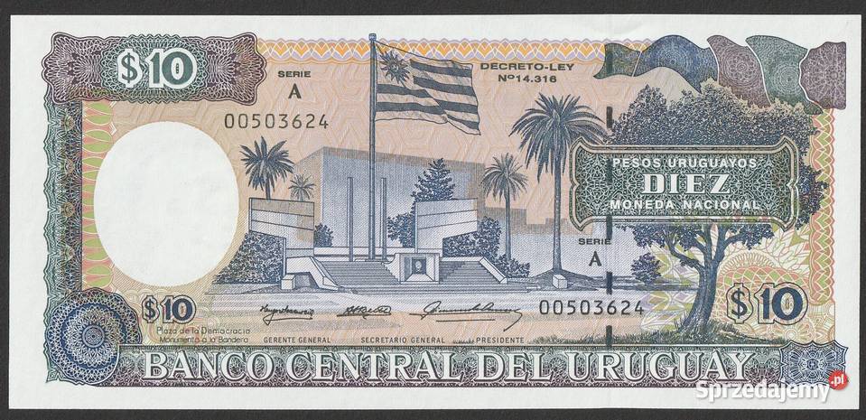 Urugwaj 10 pesos 1995 seria A stan bankowy UNC Łódź