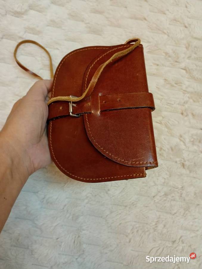Real Leather Mała skórzana torebka listonoszka z Kraków
