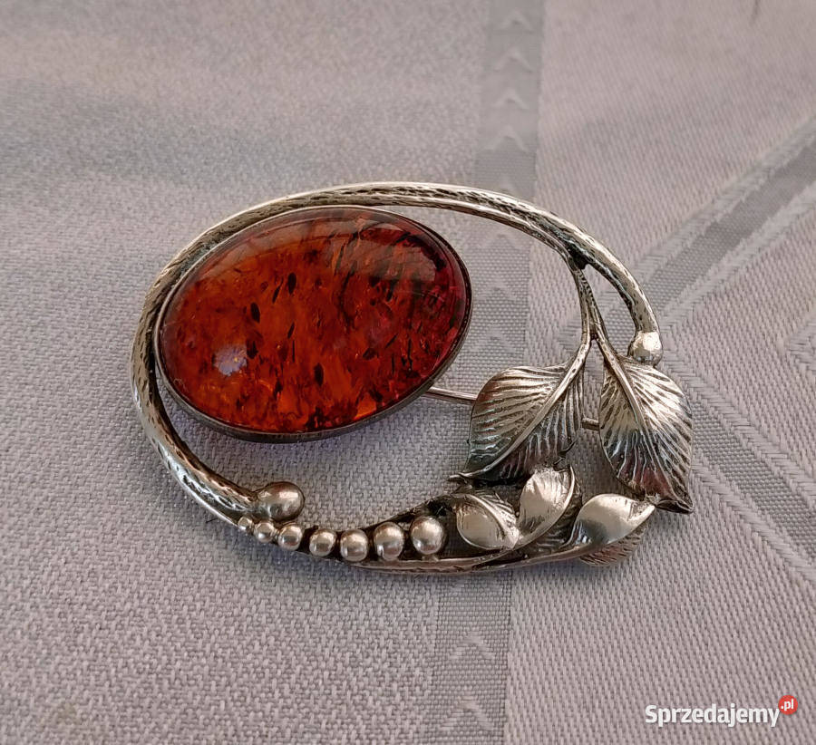 stara srebrna broszka z bursztynem srebro Biżuteria podlaskie Suwałki