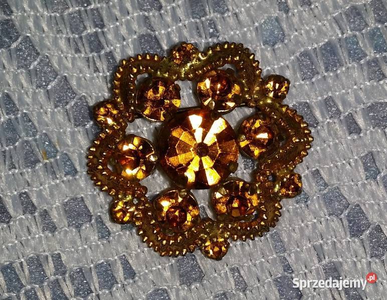 Angielska stara broszka bursztynowy kwiat Ochojno sprzedam