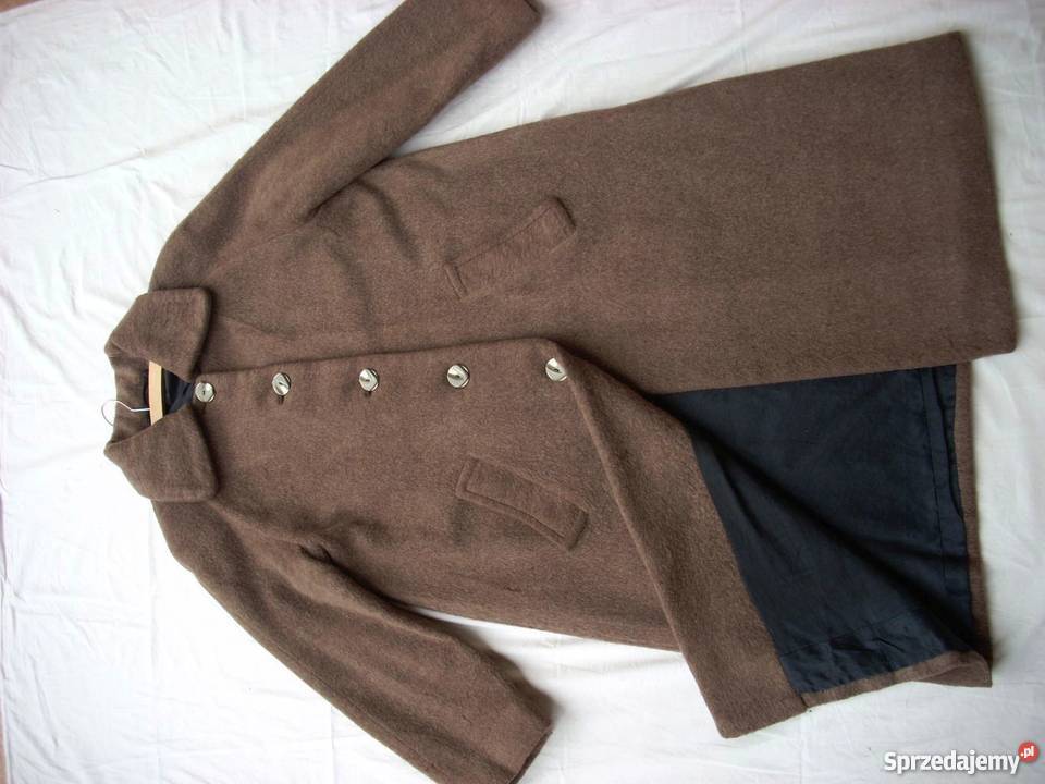 Ciepły Zimowy Płaszcz Midi 38 40 brązowy/beżowy Nowy Sącz