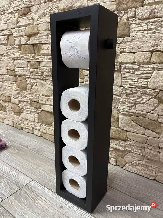 Stojak drewniany na papier toaletowy czarny mat Dębica