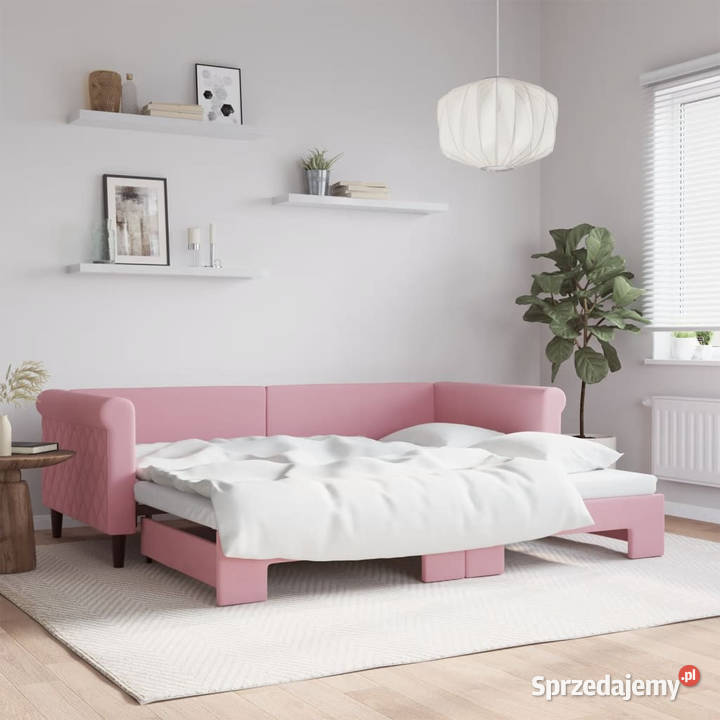 Sofa rozsuwana różowa aksamit 90x200 WM3197774