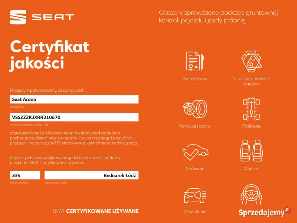 Seat Arona Bezwypadkowy Salon Polska Serwis ASO światła LED Łódź
