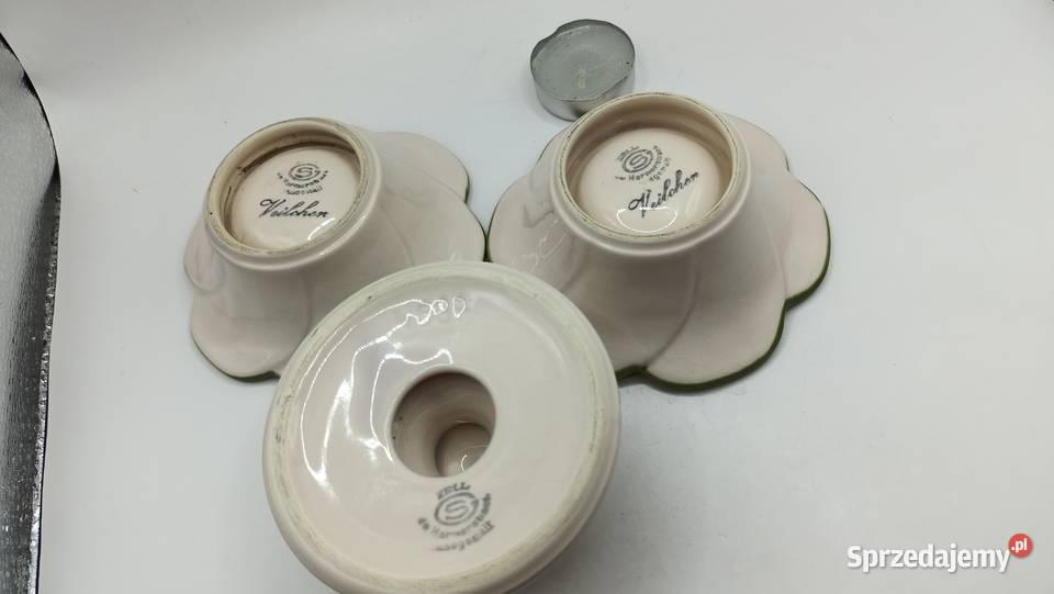 Trzy porcelanowe świeczniki motyw roślinny Zamość