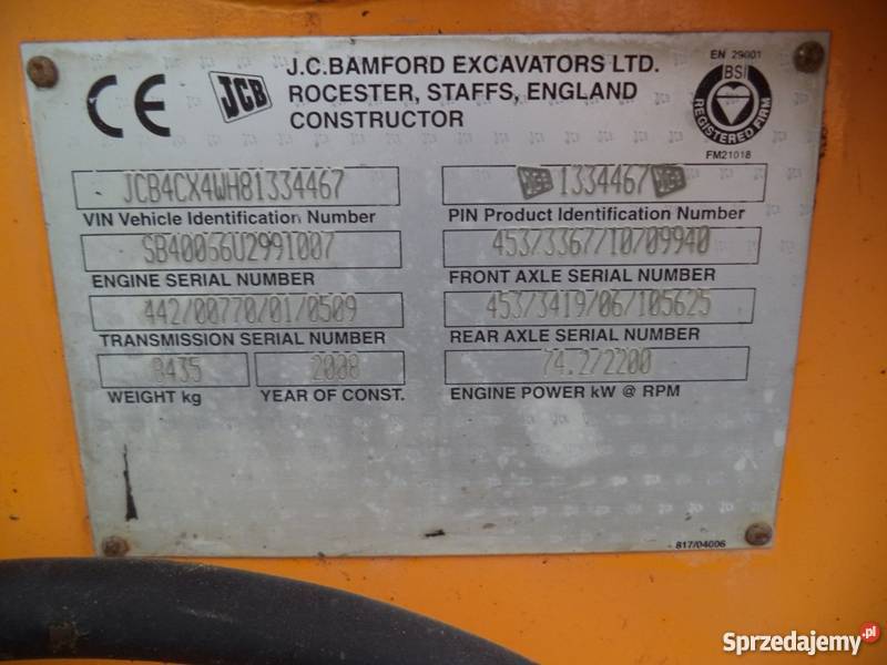 JCB 4CX KOPARKO ŁADOWARKA Rok produkcji 2008 Dąbrowa