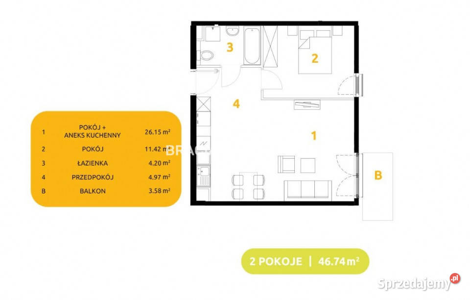 Mieszkanie na sprzedaż 4674m2 2 pokojowe Kraków Sprzedaż