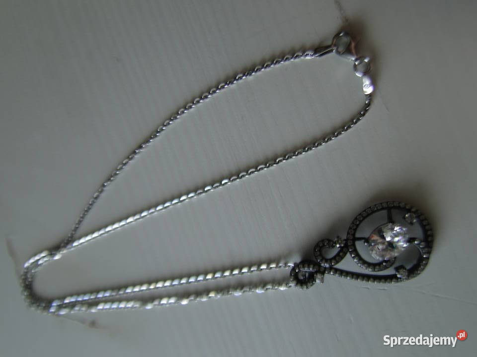 Ozdobny naszyjnik srebro oksydowane i cyrkonie srebro Warszawa