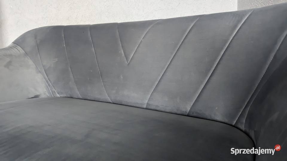 Sofa Kanapa welur szara na drewnianych nogach Świdnica