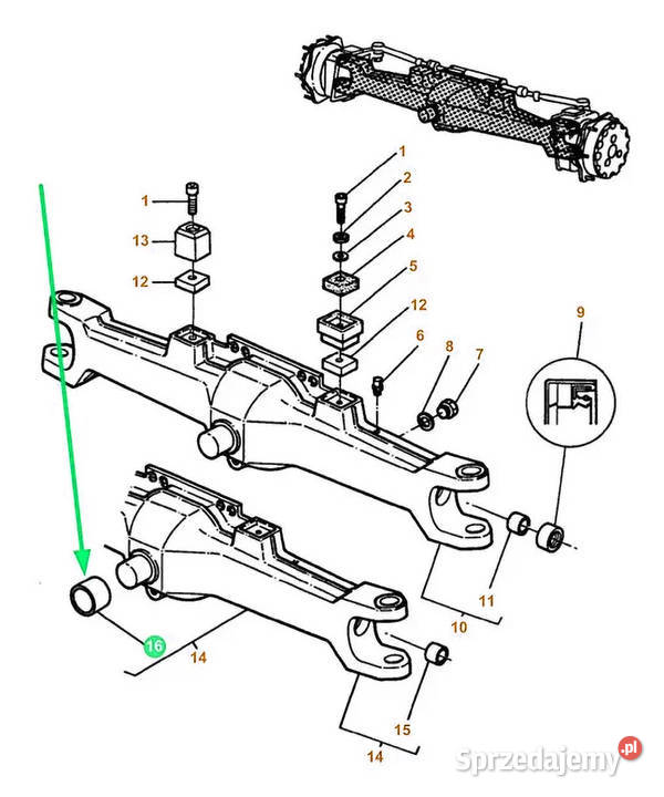 Tuleja Zawieszenia Osi 62x70x43 mm MASSEY Tyczyn