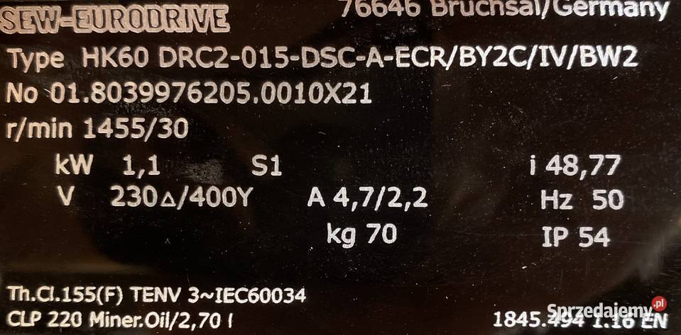 motoreduktor przekładnia 11kW 30obr 3fazowy SEW Pigża