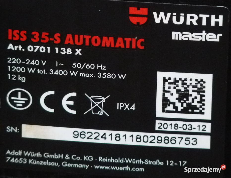 Odkurzacz przemysłowy Wurth ISS 35S Automatic Wrocław sprzedam