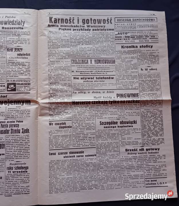 Czas 7 wieczór Sobota 2 września 1939 r 243 Koźminek sprzedam