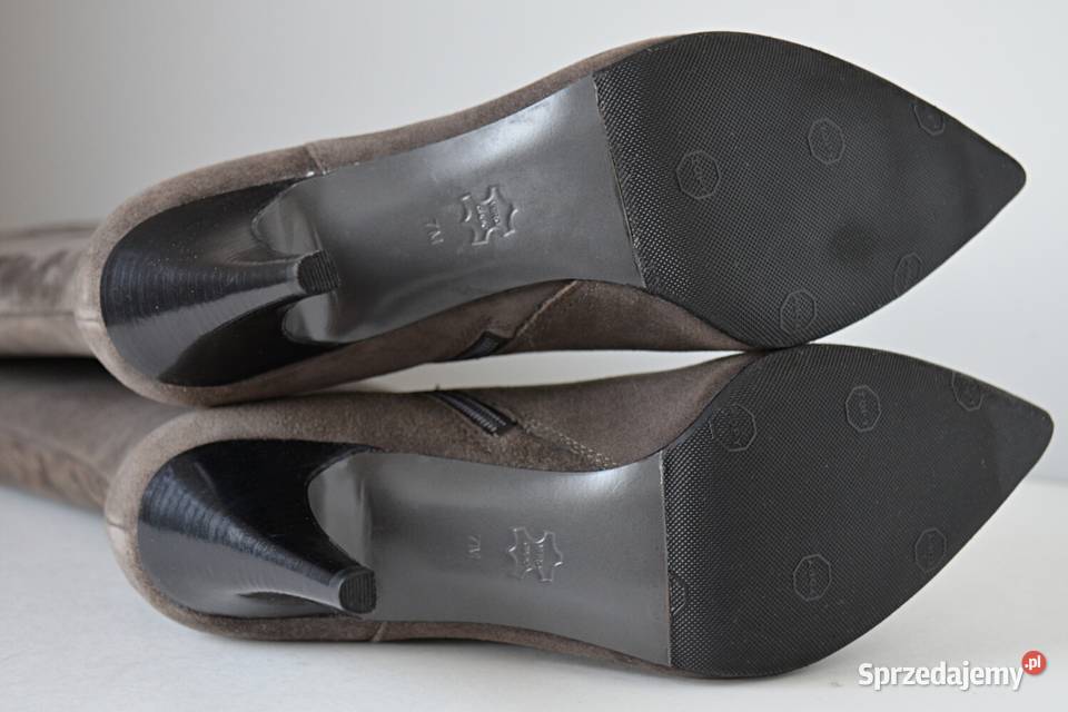 SZARY PRZYJEMNY ZAMSZ kozaki na wygodnej szpilce podlaskie Białystok