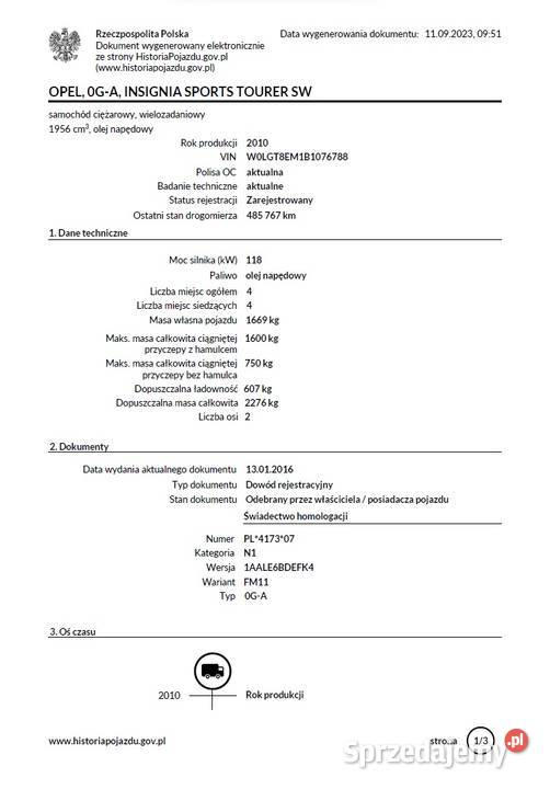 Opel Insignia kombi 2010 160KM Krapkowice