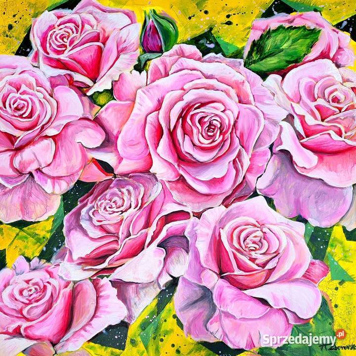 Obraz rękodzieło na płótnie akryl róże Płock