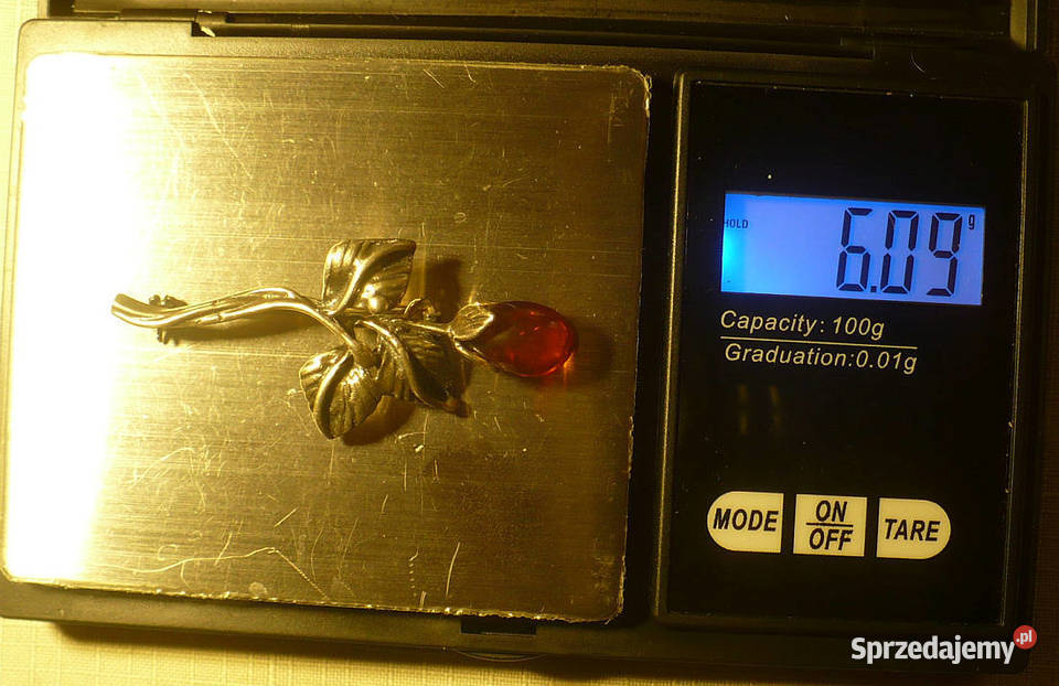 broszka srebro 925 z bursztynem Suwałki