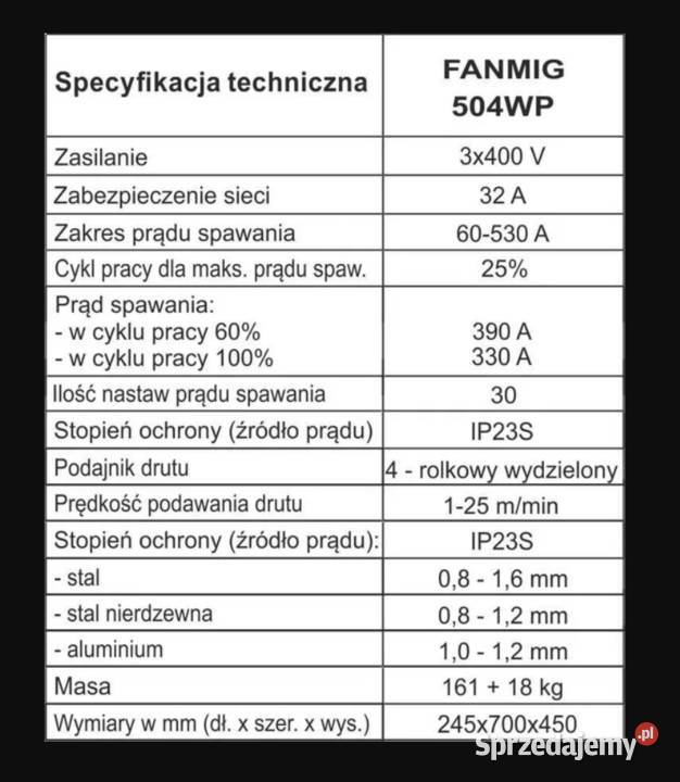 Solidna przemysłowa spawarka MIGMAG FANMIG 504 Spawarki inwertorowe Nisko sprzedam