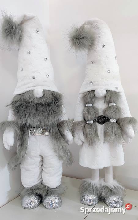 Skrzaty świąteczne para srebrny biały Glamour biały