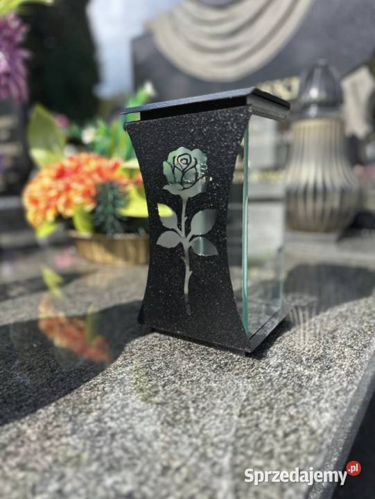 Znicz metalowoszklany z motywem róży elegancki sprzedam