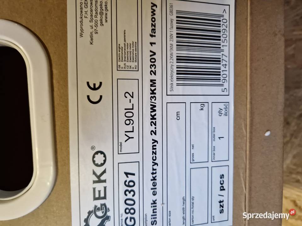 Silnik elektryczny 22KW3 230V 1 fazowy Geko Pozostałe