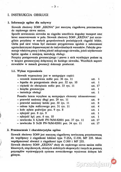 SIEWNIK CIĄGNIKOWY SO69 17 lejków instrukcja i Pozostałe podkarpackie Stalowa Wola sprzedam