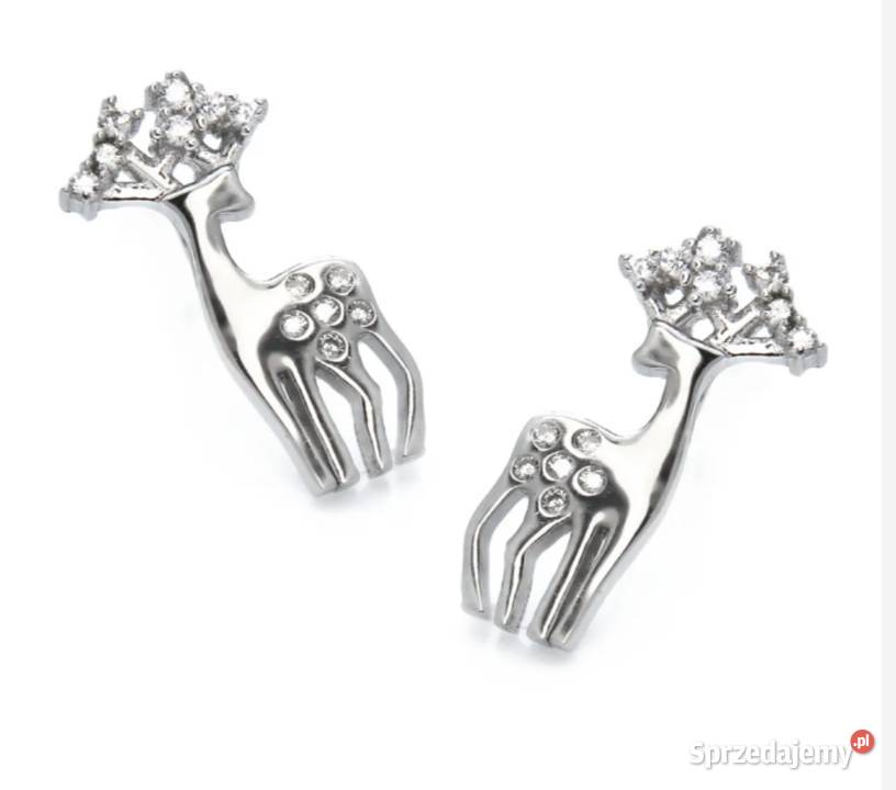 Kolczyki srebrne rodowane ŻYRAFKI na sztyftach Biżuteria dla Pań Poznań sprzedam
