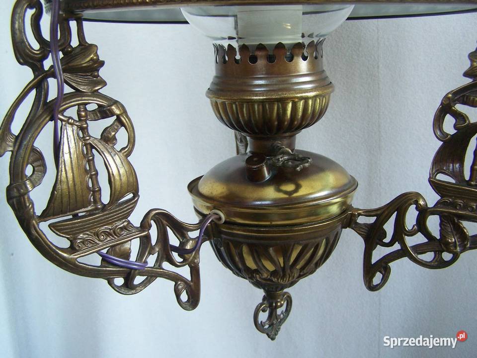 Lampa wisząca naftowiec szkło mleczne mosiądz Koszalin