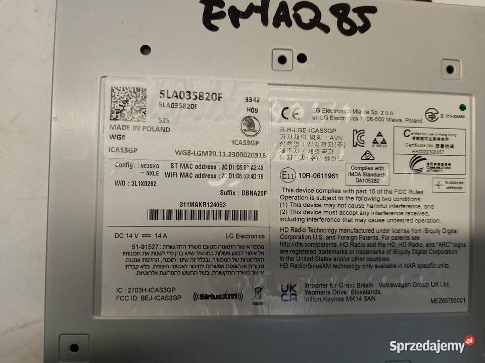 SKODA Enyaq 5LA iV85 Czytnik kart radio