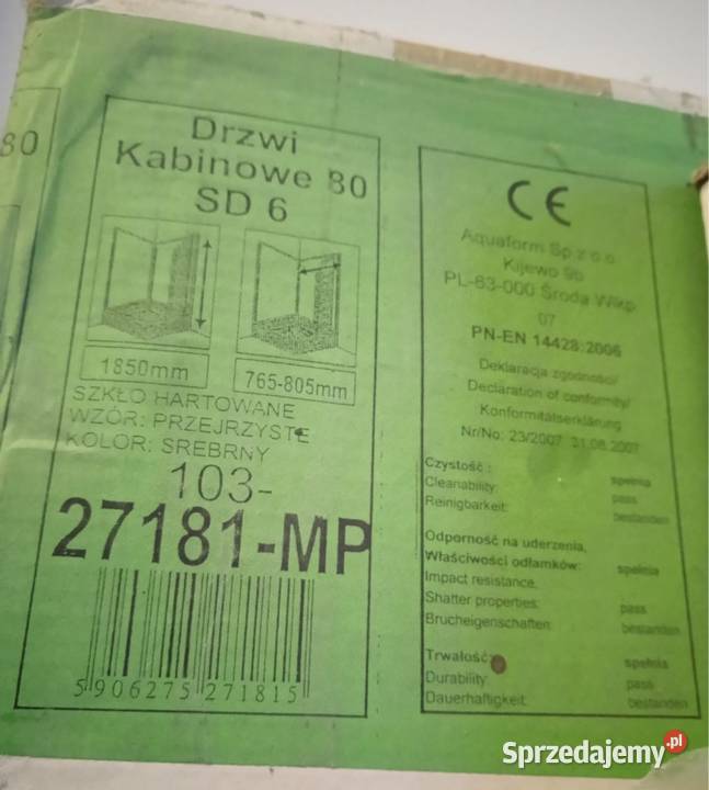 Drzwi prysznicowe kabinowe 80 uchylne