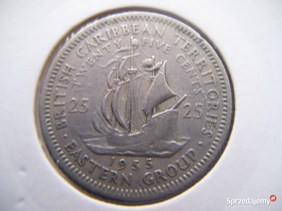 Stare monety 25 cent 1955 Karaiby Brytyjskie Numizmatyka podkarpackie Lesko
