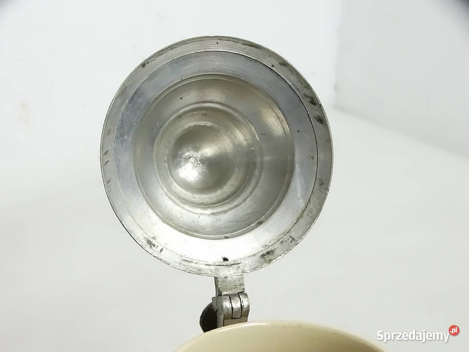 Zabytkowy niemiecki kufel ceramiczny z cynową Biłgoraj
