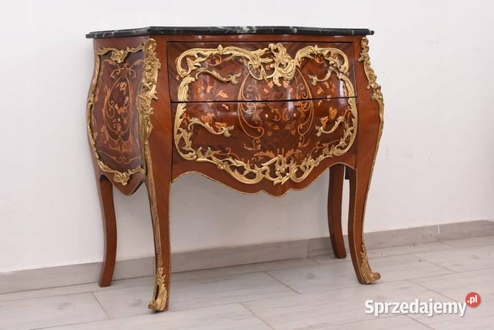 Drewniana Komoda Empire Brzuchata Złote Okucia Meble Kraków