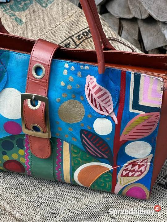 Duża torba szoperka ręcznie malowana stan 14cm