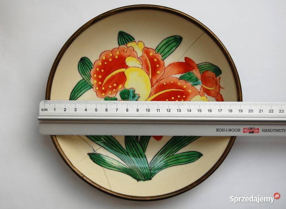 Patera orientalna porcelana biskwit mosiądz