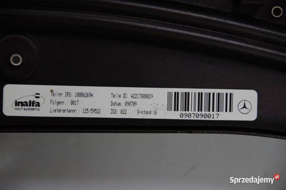 SZYBERDACH MERCEDES S KLASA W221 A2217800340 Pozostałe kujawsko-pomorskie Lipno