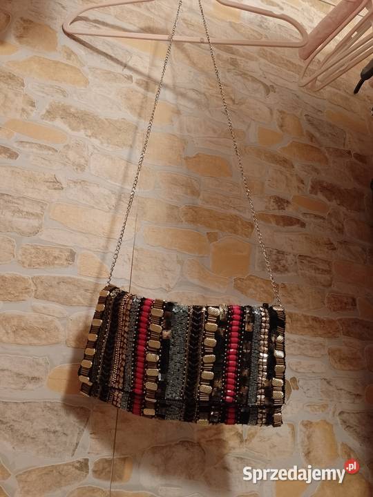 Bogato zdobiona torebka listonoszka wieczorowa z