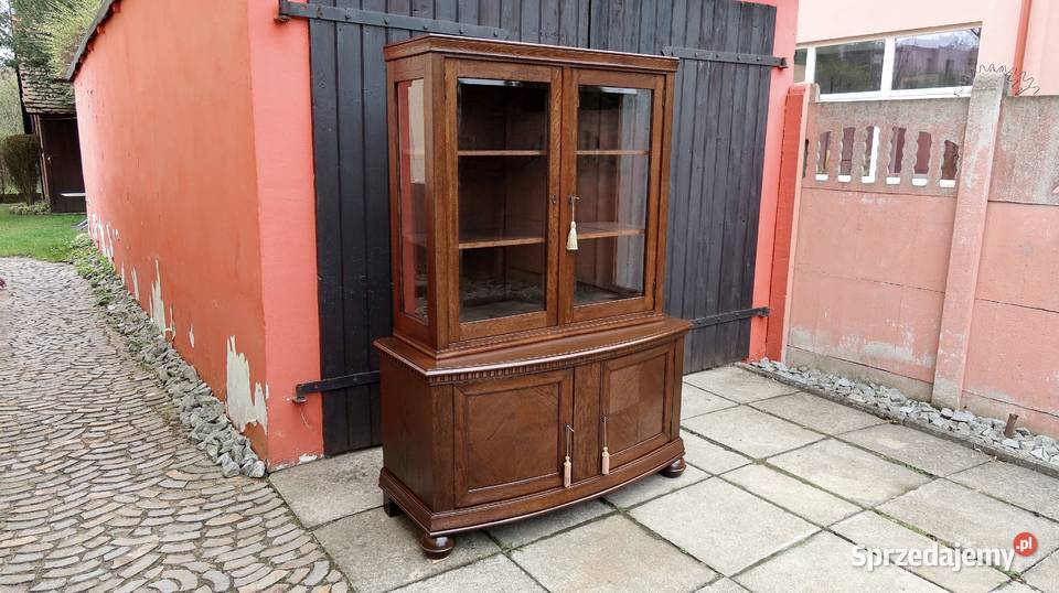 Wspaniała Unikatowa Witryna Serwantka Dąb 1920 Ziębice