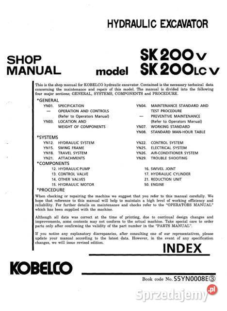 Kobelco SK200V SK200LCV SK200SR SK200SRLC motoryzacja, transport Kielce