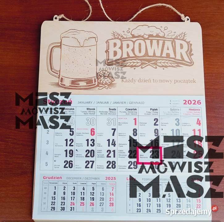 Kalendarz drewniany walentynki imieniny dowolny Rękodzieło wielkopolskie Racot