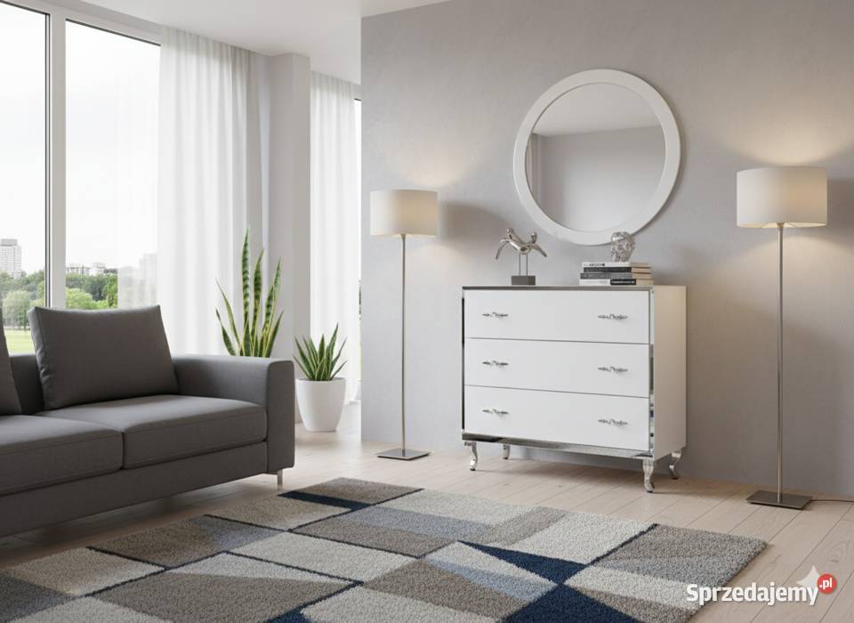 Komoda Szklana Biała Lustrzana 90 Cichy Domyk Kępno