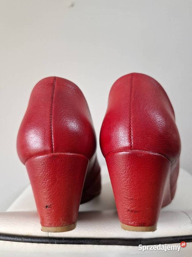 Skórzane czerwone czółenka Kulig peep toe małopolskie Kraków