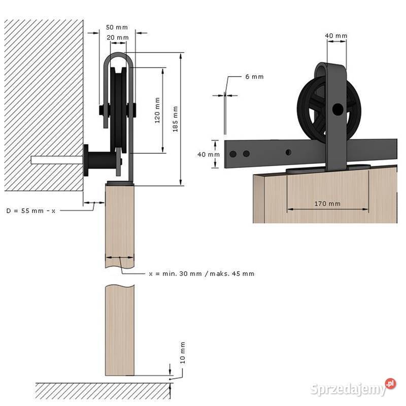 Prowadnica ścienna do drzwi jednoskrzydłowych świętokrzyskie