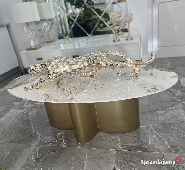 Złoty stolik kawowy Premium z kamiennym blatem małopolskie Golkowice