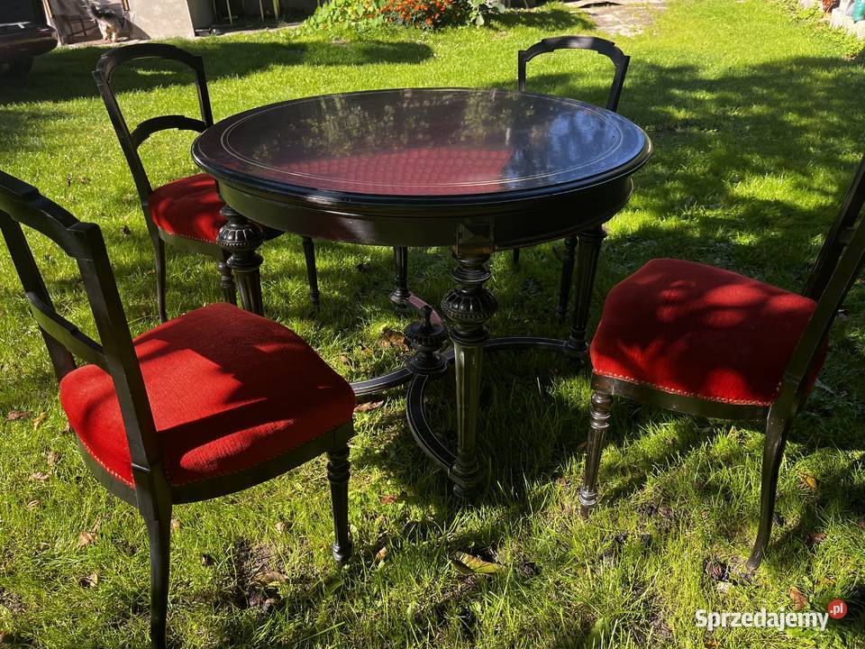 Stół okrągły z krzesłami Napoleoński kawowy Góra