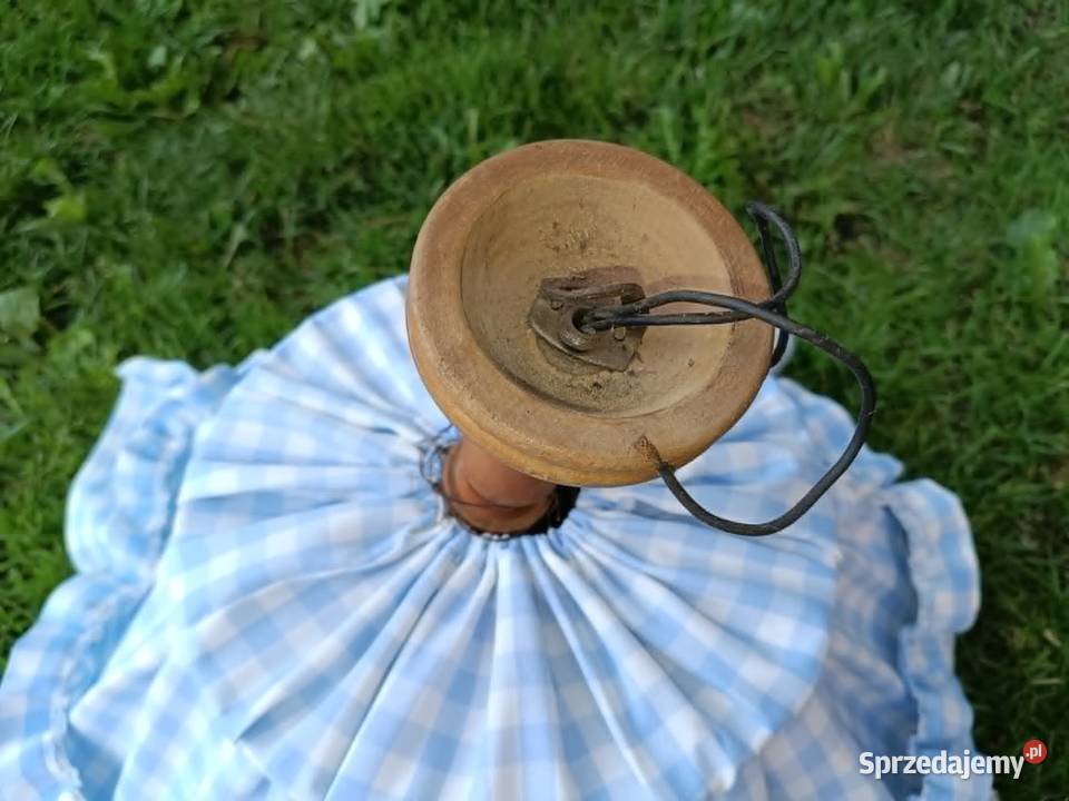 Lampa wisząca PRL retro z materiałowym kloszem łódzkie Łódź