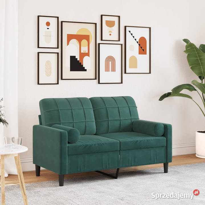 2osobowa sofa z poduszkami ciemnozielona 120 Warszawa