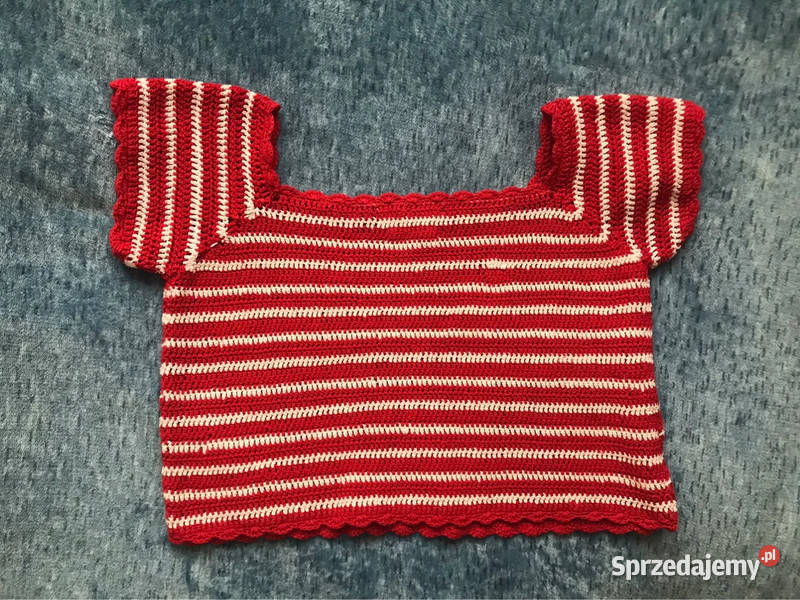 Czerwony tkany top w paseczki handmade MANGO r L Dąbrowica