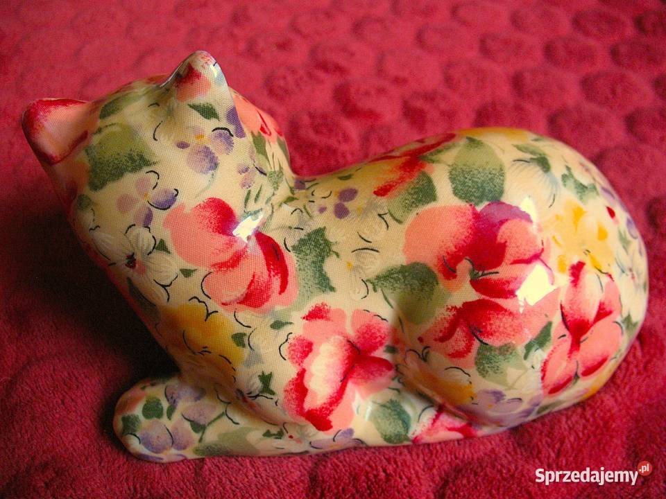 KOT w kwiaty malowany 11 x 18 x 10 Figurka z mazowieckie sprzedam