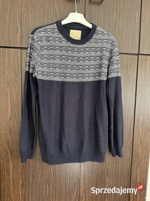 Sweter męski S Bershka granatowobiały we wzór z śląskie Częstochowa